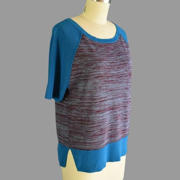 SI-IAE NWT STRIPED COLORBLOCK SHORT SLEEVE SWEATER - Picture 4 of 7